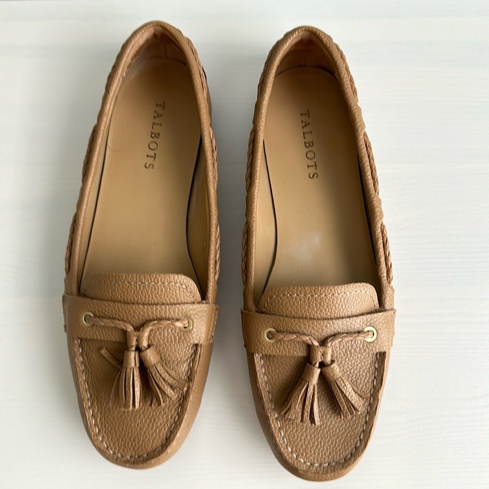 Talbots tassel leather driving flats, tan, size 8.5M